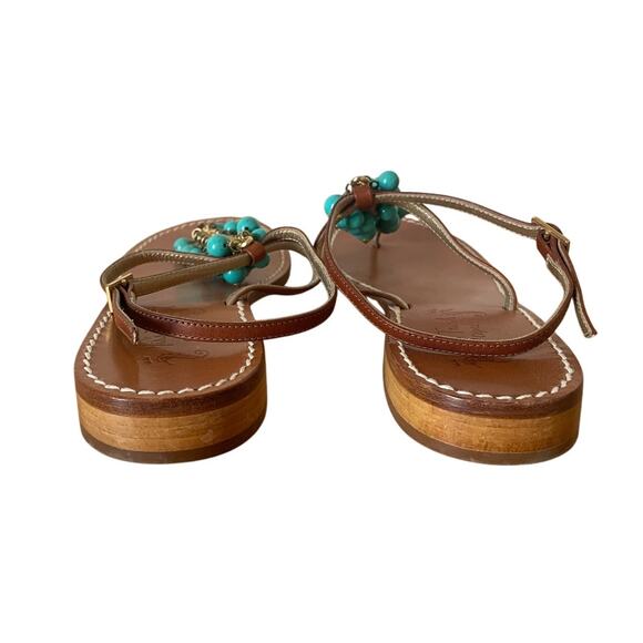 Miss Trish of Capri Turquoise & Gold Beaded Leather Sandals Size 39.5/ US 9.5 - Picture 4 of 9